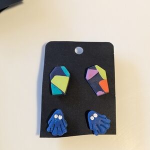 Colorful Clay Ghost And Coffin Earring Set